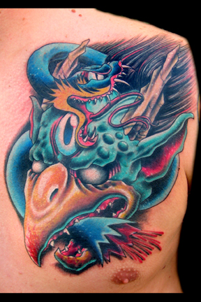 Tattoos - Oddities tattoos - Tengu and Snake